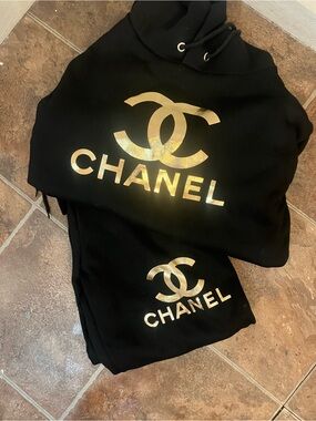 CHANEL Black Hoodie & Sweatpants Set